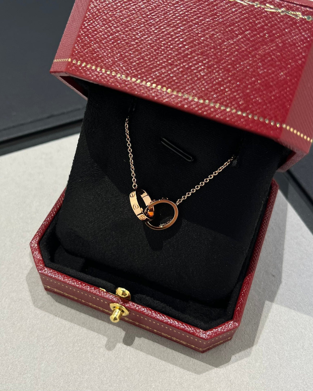 [⭐Hevara Jewelry]LOVE NECKLACE DOUBLE RING PINK GOLD