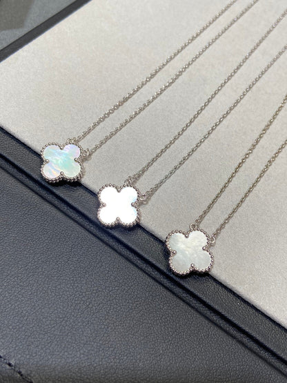 [⭐Hevara Jewelry]CLOVER MEDIUM SILVER WHITE MOP NECKLACE