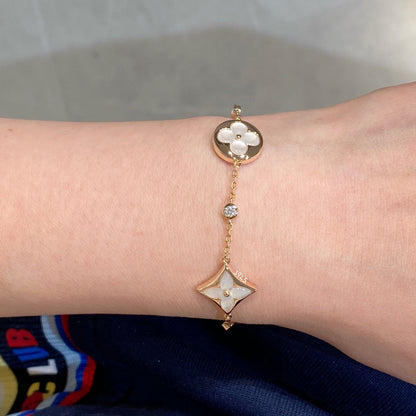 [⭐Hevara Jewelry]STAR AND SUN 4 MOTIF WHITE MOP PINK GOLD BRACELET
