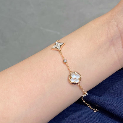 [⭐Hevara Jewelry]STAR AND SUN 4 MOTIF WHITE MOP PINK GOLD BRACELET