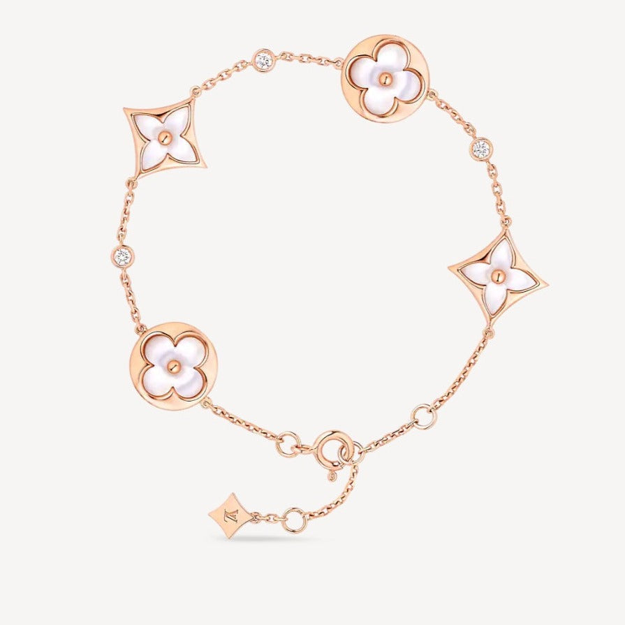 [⭐Hevara Jewelry]STAR AND SUN 4 MOTIF WHITE MOP PINK GOLD BRACELET