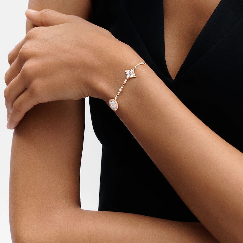 [⭐Hevara Jewelry]STAR AND SUN 4 MOTIF WHITE MOP PINK GOLD BRACELET