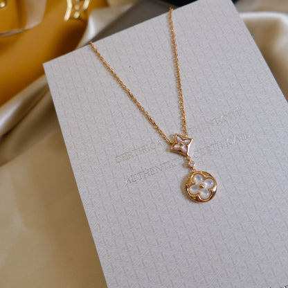 [⭐Hevara Jewelry]STAR AND SUN WHITE MOP 2 MOTIF PINK GOLD NECKLACE
