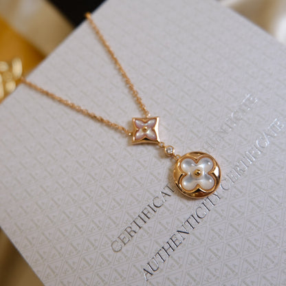 [⭐Hevara Jewelry]STAR AND SUN WHITE MOP 2 MOTIF PINK GOLD NECKLACE