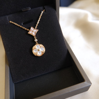 [⭐Hevara Jewelry]STAR AND SUN WHITE MOP 2 MOTIF PINK GOLD NECKLACE