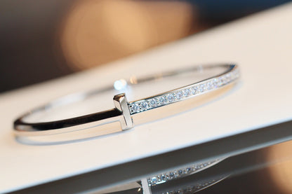 [Hevara Jewelry]NARROW T1 HINGED BANGLE DIAMOND SILVER