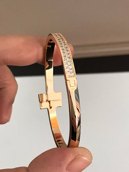 [Hevara Jewelry]T1 WIDE DIAMOND HINGED BANGLE PINK GOLD