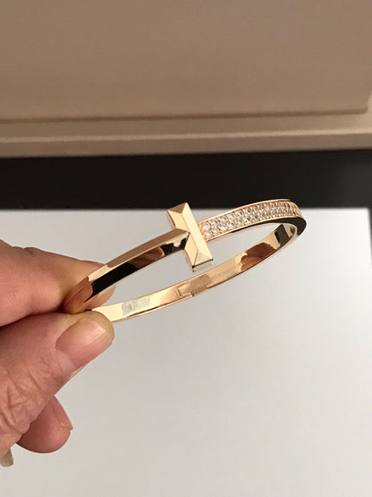 [Hevara Jewelry]T1 WIDE DIAMOND HINGED BANGLE PINK GOLD