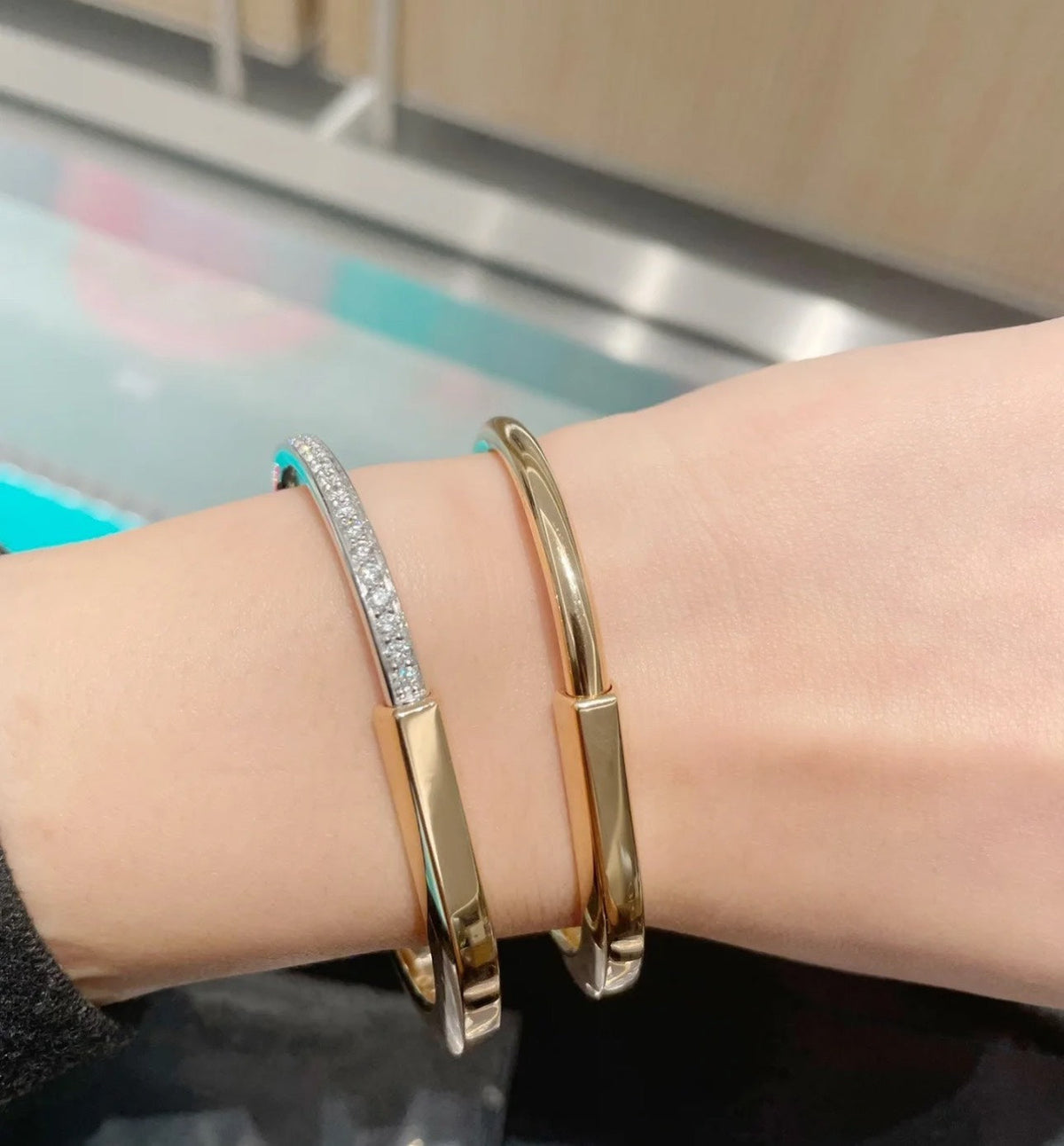 [Hevara Jewelry]LOCK PINK GOLD SILVER DIAMOND BRACELET