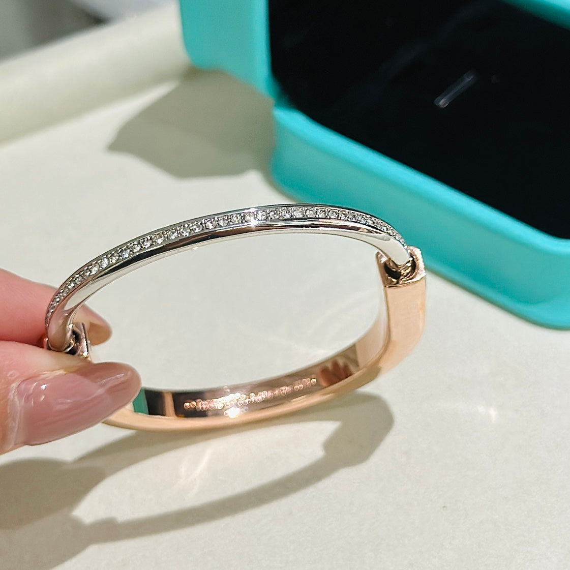 [Hevara Jewelry]LOCK PINK GOLD SILVER DIAMOND BRACELET