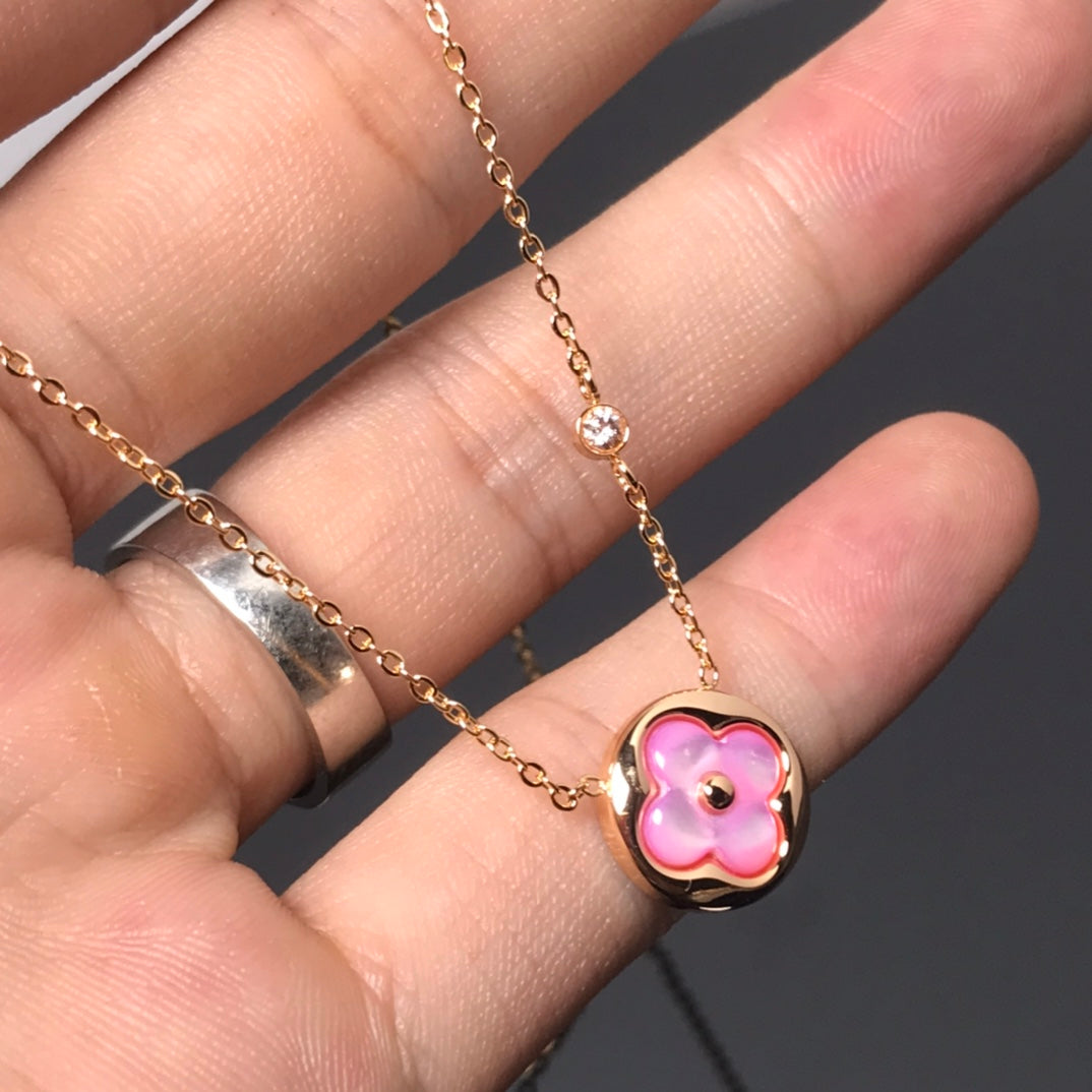[⭐Hevara Jewelry]COLOR BLOSSOM PINK MOP SUN GOLD NECKLACE