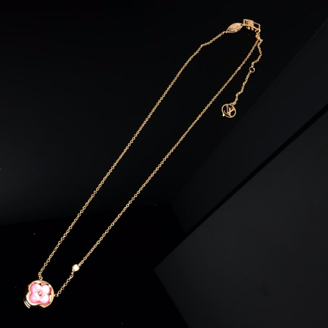 [⭐Hevara Jewelry]COLOR BLOSSOM PINK MOP SUN GOLD NECKLACE