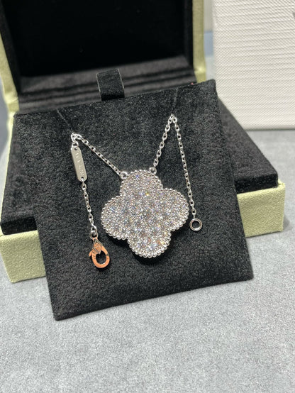[⭐Hevara Jewelry]CLOVER 25MM LARGE PENDANT DIAMOND PAVED SILVER NECKLACE