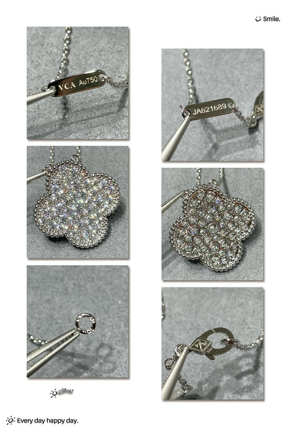 [⭐Hevara Jewelry]CLOVER 25MM LARGE PENDANT DIAMOND PAVED SILVER NECKLACE