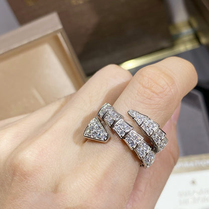 [⭐Hevara Jewelry]SERPENTI DOUBLE RING SILVER DIAMOND PAVED