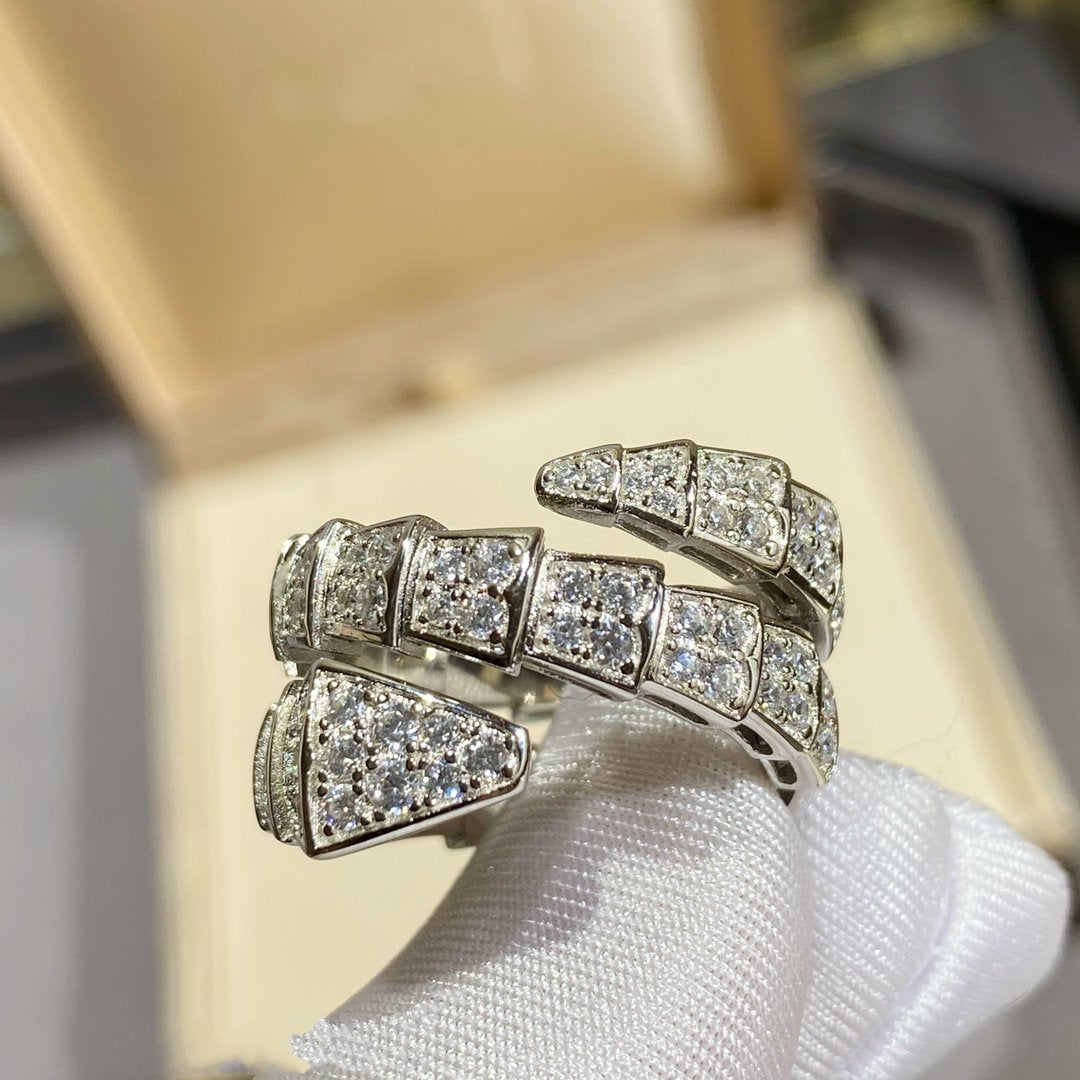 [⭐Hevara Jewelry]SERPENTI DOUBLE RING SILVER DIAMOND PAVED