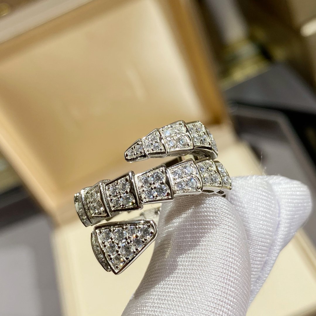 [⭐Hevara Jewelry]SERPENTI DOUBLE RING SILVER DIAMOND PAVED