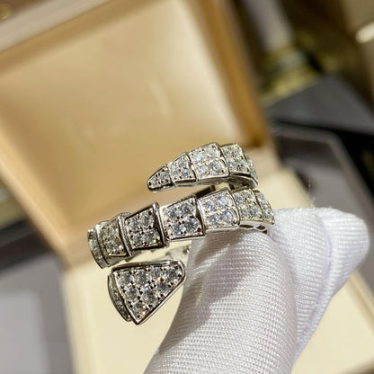 [⭐Hevara Jewelry]SERPENTI DOUBLE RING SILVER DIAMOND PAVED