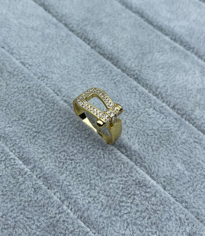 [⭐Hevara Jewelry]Wide Hoof-Shaped Diamond-Studded Ring