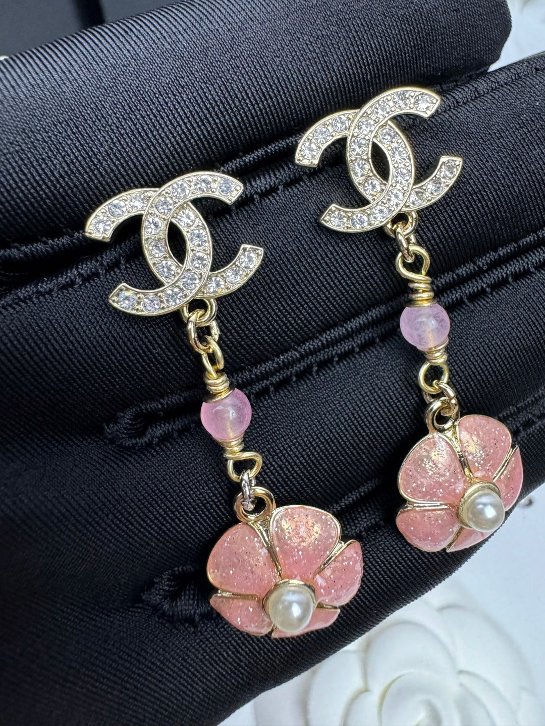 [⭐Hevara Jewelry]26C Pink Camellia Enamel Pendant with Double C Earrings