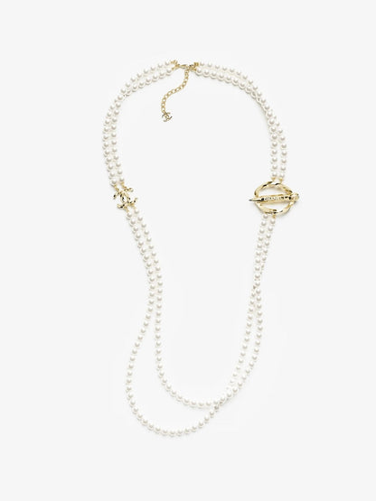 [⭐Hevara Jewelry]25K Pencil Double C Double-Layer Pearl Sweater Chain
