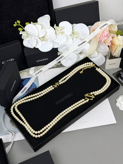 [⭐Hevara Jewelry]25K Pencil Double C Double-Layer Pearl Sweater Chain
