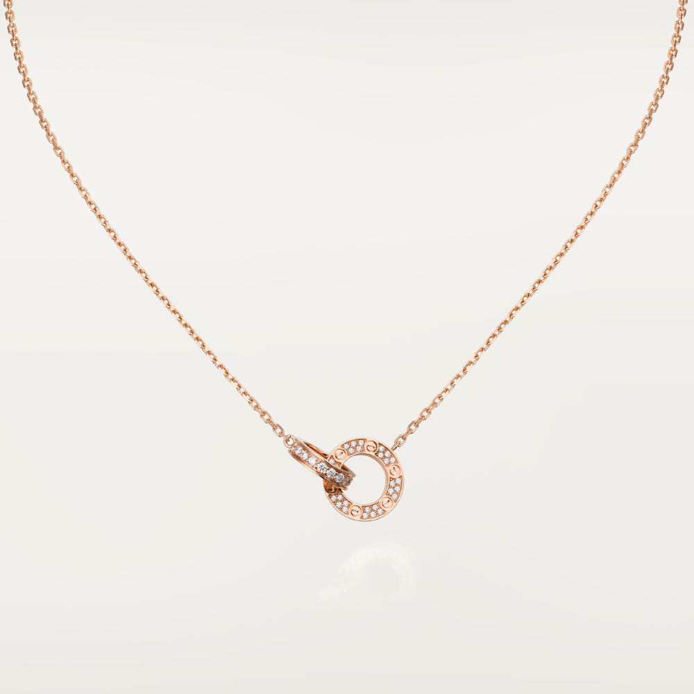 [⭐Hevara Jewelry]LOVE 7.6MM NECKLACE ROSE GOLD AND SILVER  FULL DIAMOND