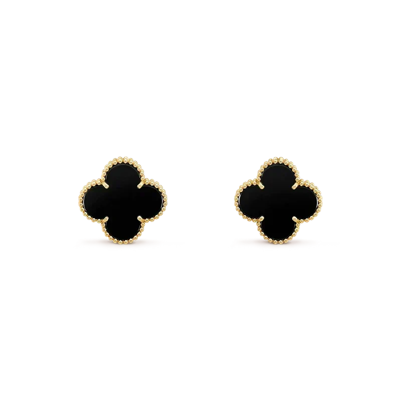 [⭐Hevara Jewelry]CLOVER MEDIUM 1 MOTIFS  ONYX STUD EARRINGS