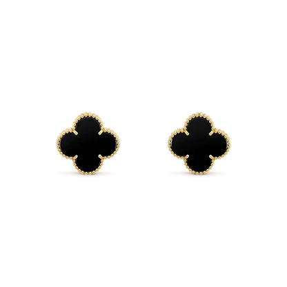 [⭐Hevara Jewelry]CLOVER MEDIUM 1 MOTIFS  ONYX STUD EARRINGS