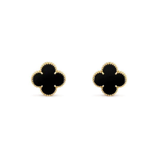 [⭐Hevara Jewelry]CLOVER MEDIUM 1 MOTIFS  ONYX STUD EARRINGS