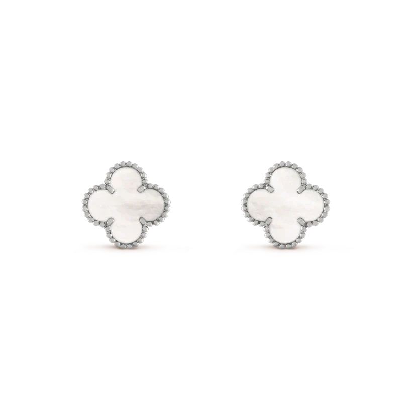 [⭐Hevara Jewelry]CLOVER MEDIUM 1 MOTIFS  WHITE MOP EARRINGS SILVER