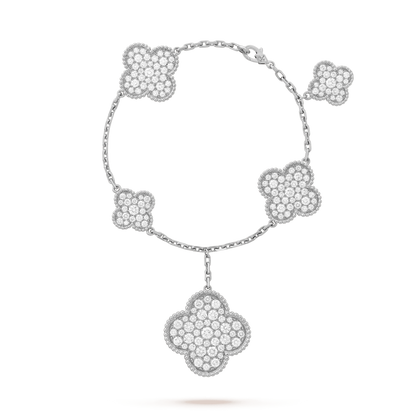 [⭐Hevara Jewelry]CLOVER 6 MOTIFS SILVER DIAMOND BRACELET