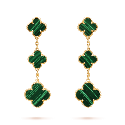 [⭐Hevara Jewelry]CLOVER MALACHITE 3 MOTIFS GOLD