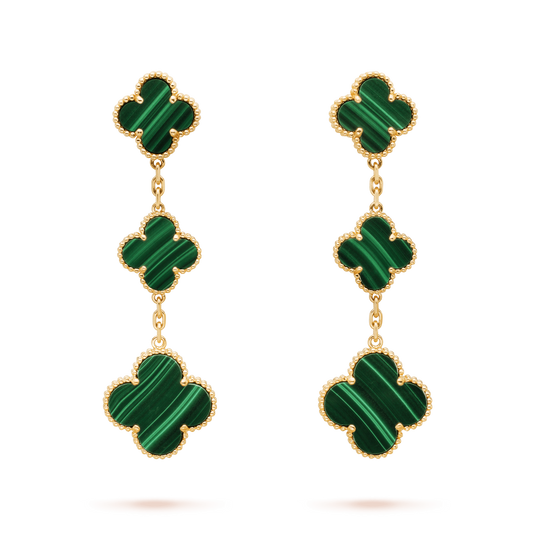 [⭐Hevara Jewelry]CLOVER MALACHITE 3 MOTIFS GOLD