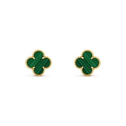 [⭐Hevara Jewelry]CLOVER MEDIUM 1 MOTIFS MALACHITE  EARRINGS