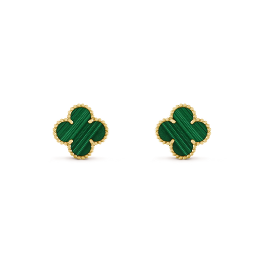 [⭐Hevara Jewelry]CLOVER MEDIUM 1 MOTIFS MALACHITE  EARRINGS