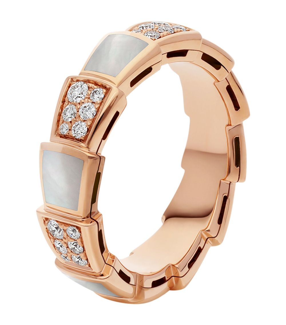 [⭐Hevara Jewelry]SERPENTI RING PINK GOLD MOP DIAMOND PAVED 4MM