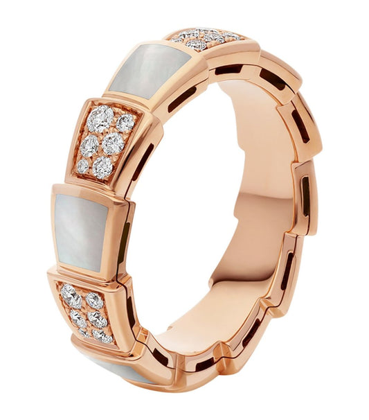 [⭐Hevara Jewelry]SERPENTI RING PINK GOLD MOP DIAMOND PAVED 4MM