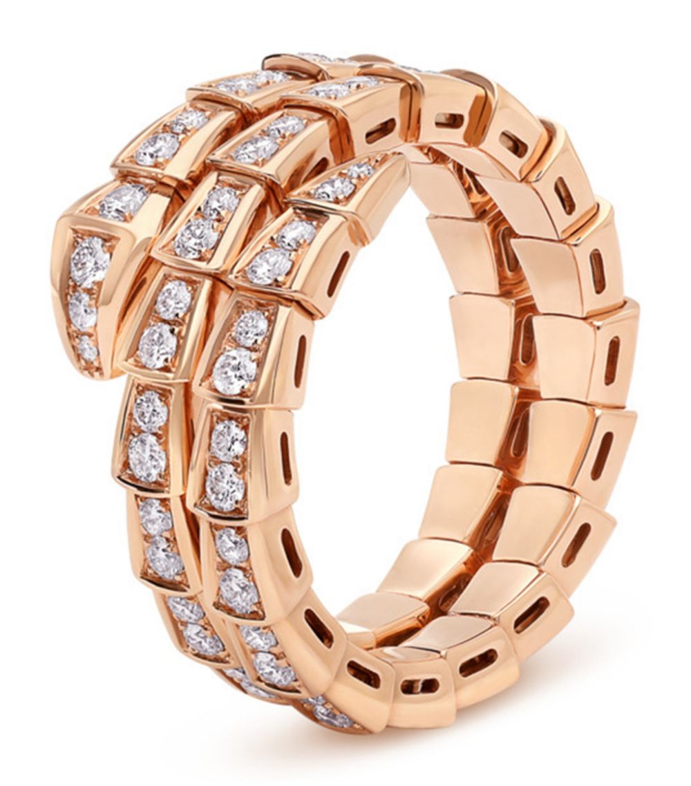 [⭐Hevara Jewelry]SERPENTI RING PINK GOLD DIAMOND DOUBLE ROW