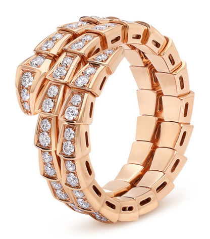 [⭐Hevara Jewelry]SERPENTI RING PINK GOLD DIAMOND DOUBLE ROW