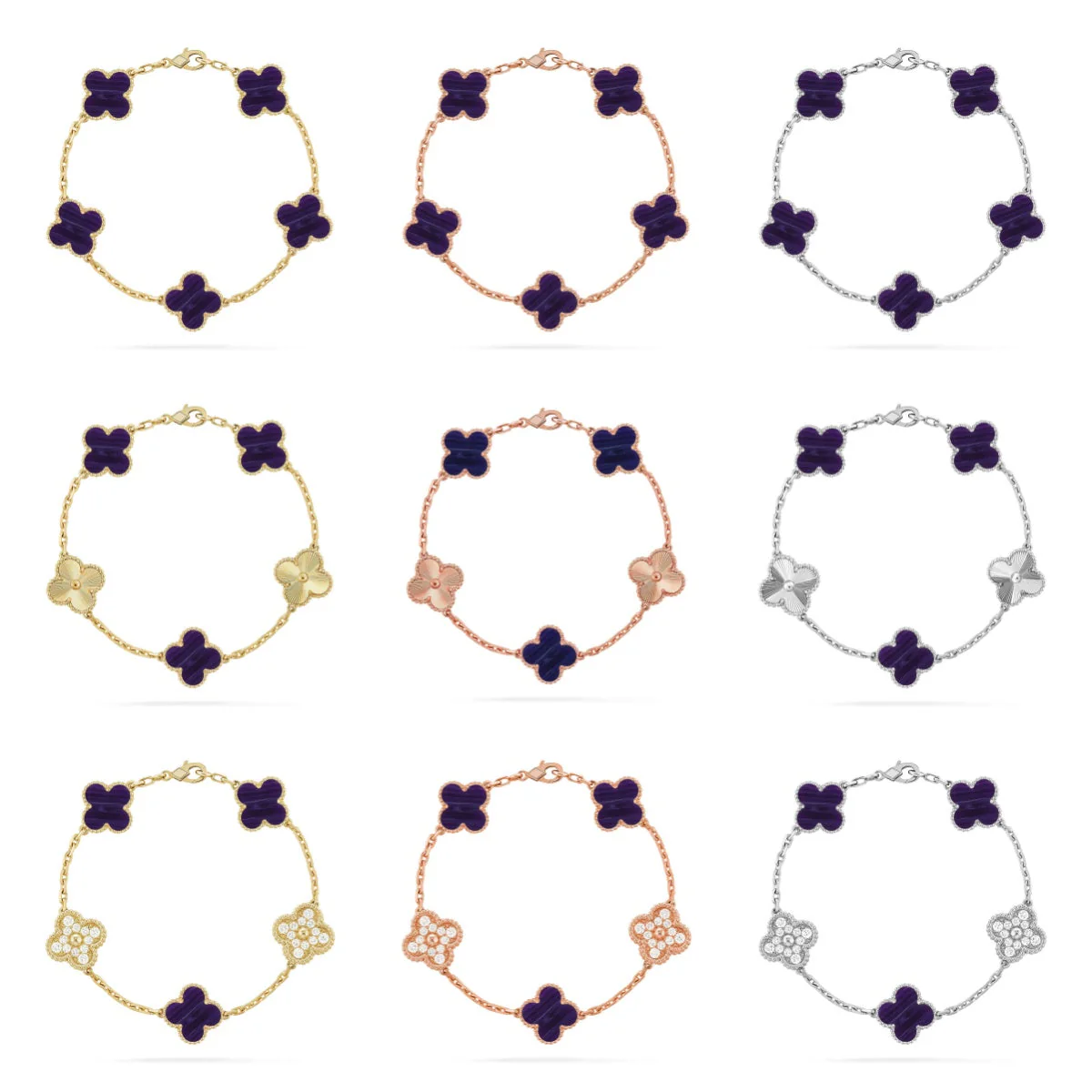 [⭐Hevara Jewelry]CLOVER 5 MOTIF PURPLE STRIPES BRACELET COLLECTION