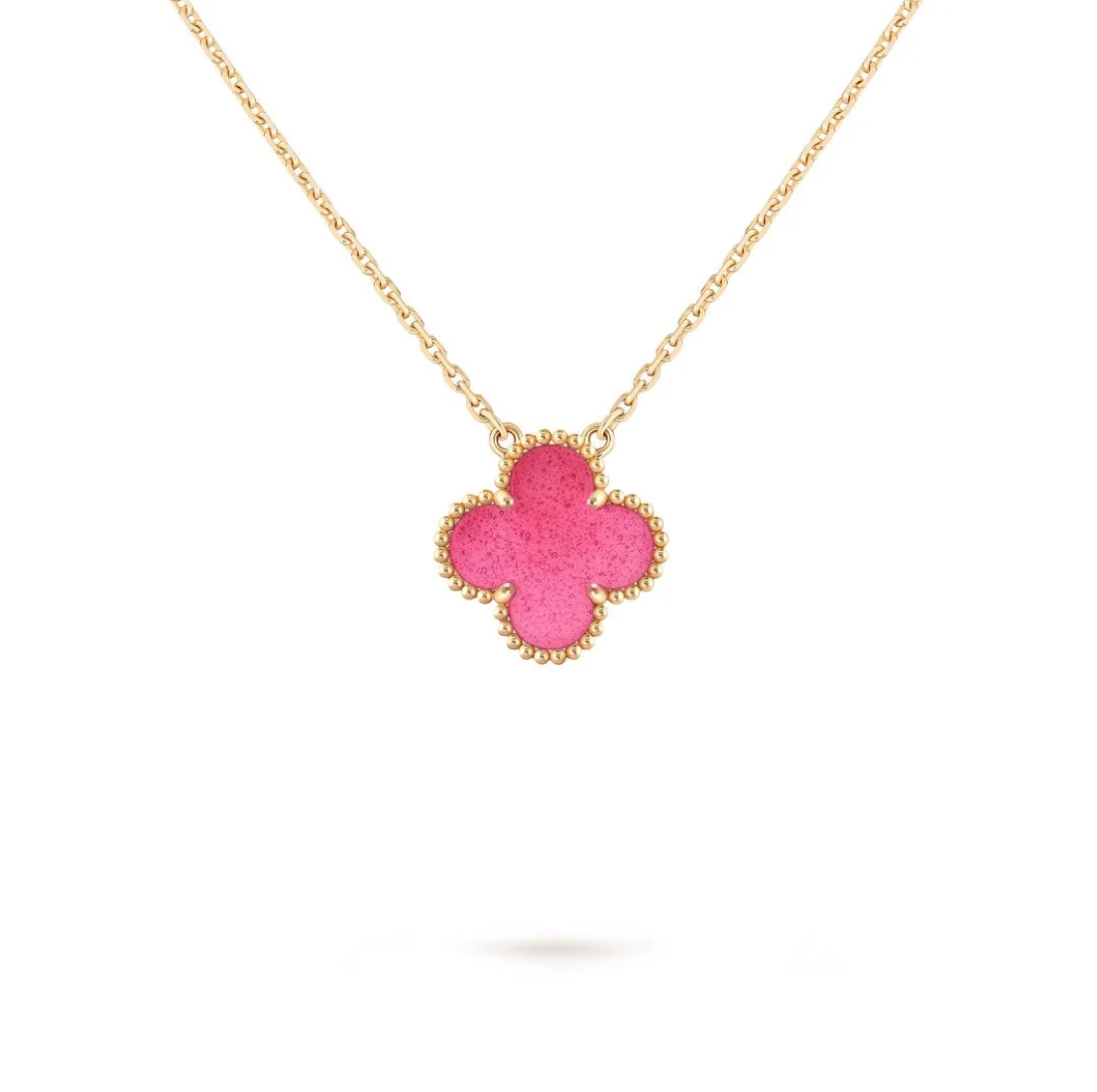 [⭐Hevara Jewelry] NEW CLOVER 15MM PINK ENAMEL NECKLACE