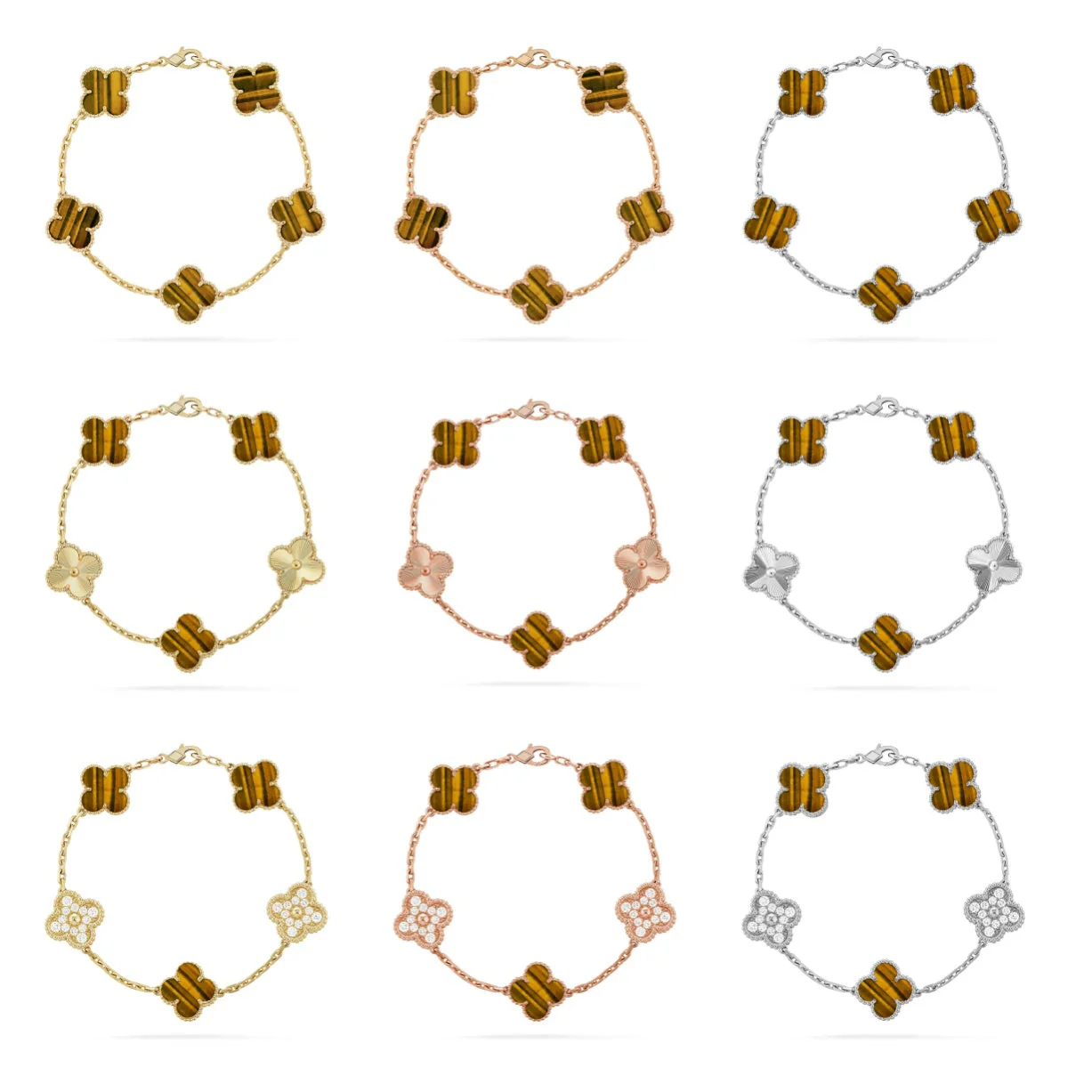 [⭐Hevara Jewelry] CLOVER 5 MOTIFS TIGER EYE BRACELET COLLECTION