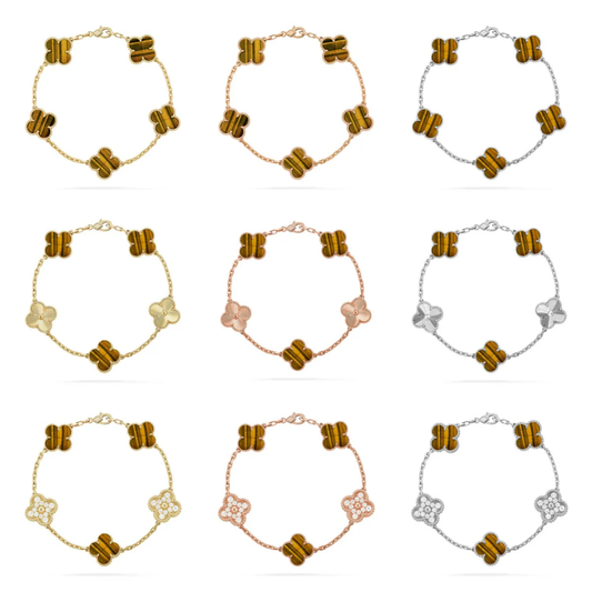 [⭐Hevara Jewelry] CLOVER 5 MOTIFS TIGER EYE BRACELET COLLECTION