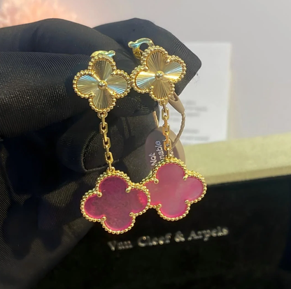 [⭐Hevara Jewelry]NEW CLOVER 2 MOTIF PINK ENAMEL EARRINGS