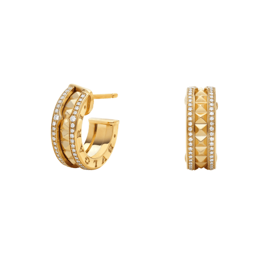 [⭐Hevara Jewelry]ZERO 1 ROCK GOLD EARRINGS WITH STUDDED SPIRAL AND PAVED DIAMONDS