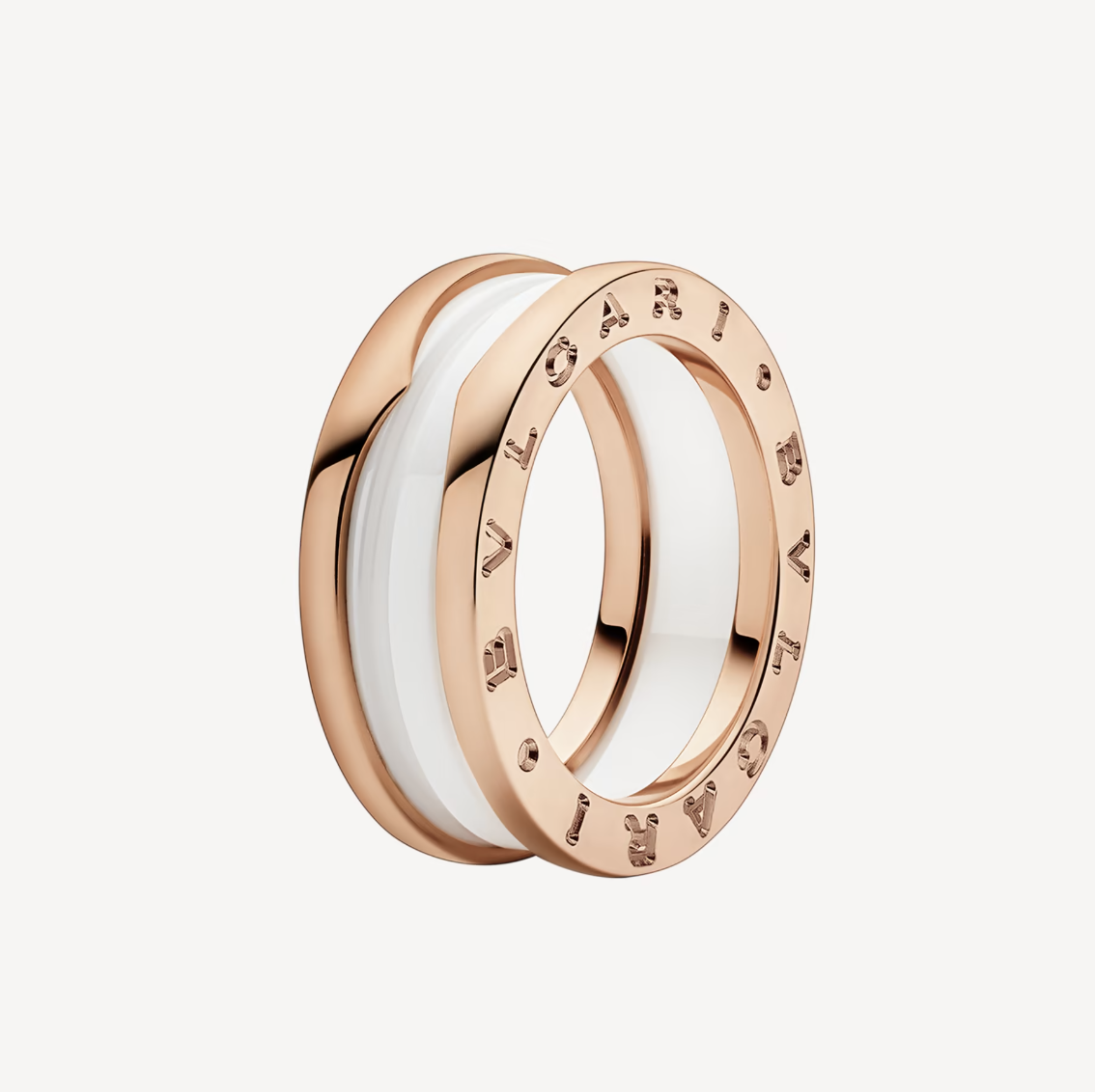 [⭐Hevara Jewelry]ZERO 1 TWO-BAND LOOPS AND WHITE CERAMIC SPIRAL PINK GOLD RING