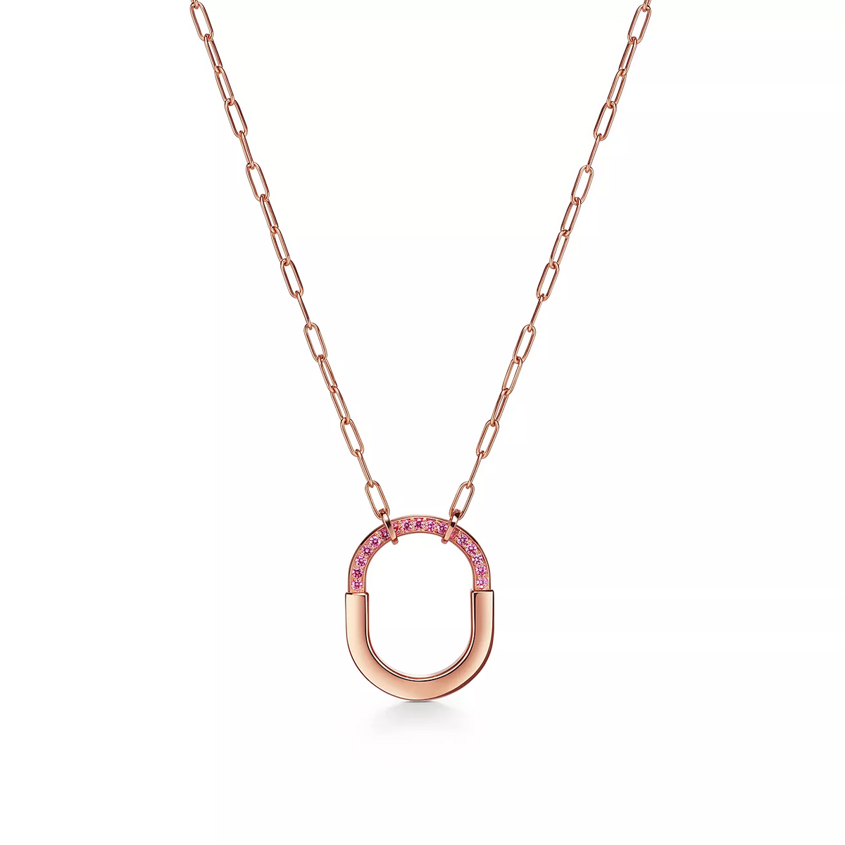 [Hevara Jewelry]LOCK MEDIUM PENDANT PINK DIAMOND PINK GOLD NECKLACE