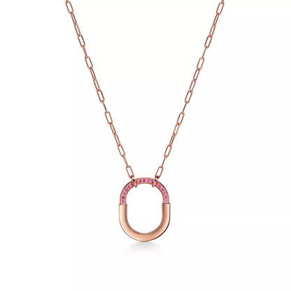 [Hevara Jewelry]LOCK MEDIUM PENDANT PINK DIAMOND PINK GOLD NECKLACE