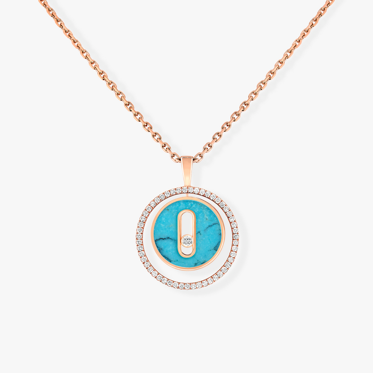 [⭐Hevara Jewelry]Demo MOVE 1 DIAMOND TURQUOISE PINK GOLD DIAMOND NECKLACE